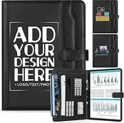 Personalized Leather Padfolio with Logo/Text/Image Customized Portfolio for Men Women Professional Padfolio for Business, Office, Resumes, Interviews, Idea Gift