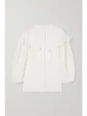 [Chloé] Chloé - Ruffled Broderie Anglaise Linen Blouse - White - FR 38 FR 38 White
