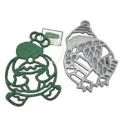 Green Silver Enamel Coated Cast Metal Iron Footed Trivet Christmas Decor New