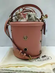 COACH Ligth Pink Grommets Drawstring Leather Bucket Bag Crossbody - NWT $350