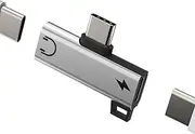 CJJ-AUS-081-TXGG-tp+tpDual USB C Headphone Adapter DAC Type-c Jack Charger Aux Dongle Apple IPhone15 Pro Max Plus ipad Pro Air Audio Cable Splitter(2in1) for Compatible for Samsung LG