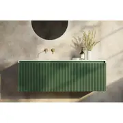 TOOLKISS Wall Hung Bathroom Vanity 1400mm – Vanity in Rainforest - Fluted Design with Thin Solid Surface Basin, Water-Resistant MDF, Soft-Close Drawers & Matte Pop-Up Waste