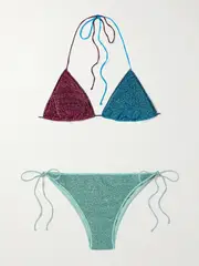[Oséree] Oséree - Lumière Color-block Lurex Halterneck Triangle Bikini - Blue - small small Blue