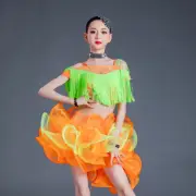 Girl Women Latin Skirt Tops Set Ruffle Tassel Fringe Outfit Kid Child Irregular