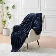 [LINENOVA] Fleece Throw Blanket for Couch, Sofa, Bed, Soft Lightweight Flannel Microfiber Plush Cozy Blankets and Throws for All Seasons(127x152cm, Navy)