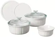 CorningWare French White 7-Pc Ceramic Bakeware Set with Lids, Chip and Crack ...