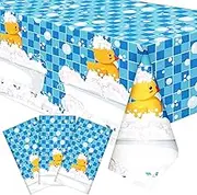 Oudain 3 Pcs Yellow Duck Tablecloth Cute Bubble Rubber Ducky Table Cover Disposable Duck Birthday Decorations Plastic Duck Tablecloth for Birthday Party Supplies, 51 x 86.6 Inch