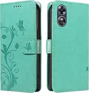 [YBFJCE] Case for Oppo A17, PU Leather Magnetic Flip Folio Kickstand Card Holder Shockproof Protective Cover, Wallet Case for Oppo A17, Green