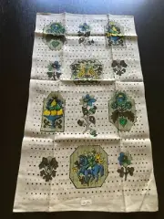 VINTAGE Linen Kitchen Dish Towel Fruit Bowl Pair Pheasants Horse & Guardsman
