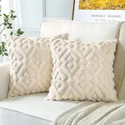 Pack of 2 Soft Plush Short Wool Velvet Decorative Throw 24x24 Cream Beige