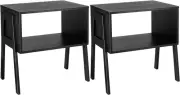 Bedside Tables, Stackable Bamboo Nightstands, Bamboo Side Tables, Set of 2 Black