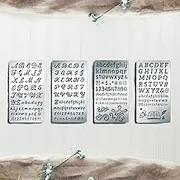 BENECREAT 4PCS 4x7 Inch Alphabet Number Metal Stencils 4 Style Steel Stencil Template for Wood Carving, Drawings and Woodburning, Engraving and Scrapbooking Project