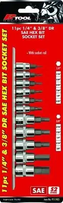 PT11903 - PkTool - 11pc 1/4” & 3/8” DR SAE HEX BITS SOCKET SET