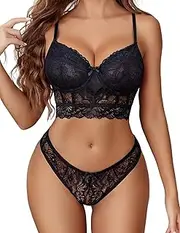 [Avidlove] Lingerie Set for Women Lace Bra and Panty Sets 2 Piece Underwired Matching Underwear Outfits S-XXL