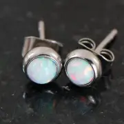 1 Pair Bezel Set 6 mm White Opal Stone 316L Surgical Steel Ear Stud Earrings