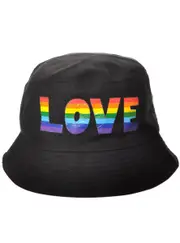 Rainbow Love Print Black Fabric Bucket Hat