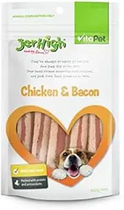 Vita Pet Jerhigh Chicken and Bacon Dog Treats, for Adult and Senior Dogs, Small/Medium/Large dogs, 400 g