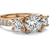 THREE STONE 2.40 Ct F VS1 Round Cut Lab Created Diamond Engagement Ring Rose/G