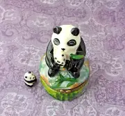 Panda Porcelain Trinket Jewelry Box,Panda holding a Baby Box & mini Panda Charm