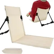 Camping Chair, Folding Beach Chair with Back Support & Storage Bag Compact Foldable Chair Outdoor Beach Lounger Lightweight Beach Floor Chair for Traveling Fishing Barbecues Hiking (Beige)