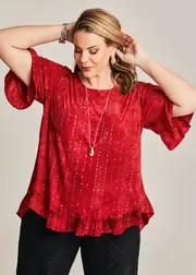 [TS] Taking Shape Salsa Sequin Ruffle Hem Top Size 16 in RED - Plus Size Women's Clothing Red