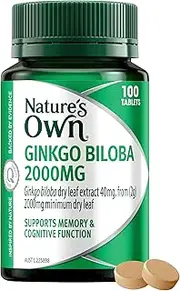 Nature's Own Ginkgo Biloba 2000mg Tablets 100 - Reduces Free Radicals formed in the body - Supports Cognitive Function, Memory, Recall, & Healthy Blood Circulation - Maintains Circulation