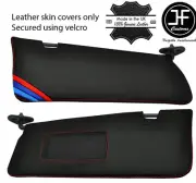 RED STITCH TRI STRIPE 2X SUN VISORS LEATHER COVERS FOR BMW 3 SERIES E46 98-05 (for: BMW)