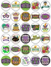 Mardi Gras Edible Cupcake Toppers Wafer Pride Cake Decorations (2 Sizes)