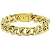 Men's Miami Cuban Link Gold Stainless Steel Bracelet with Cubic Zirconia
