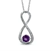 5.5mm Amethyst and Natural Diamond Accent Infinity Pendant in Sterling Silver