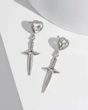 Crystal Heart Sword Drop Earrings