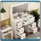 White Dressing Table With Large LED Makeup Mirror 7 Drawers Dresser Vanity Desk