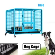 4 Wheels 38" Pet Dog Metal Cage Crate Kennel Cat Collapsible Large Cages Blue