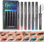 Joyeee Liquid Eyeliner, 6pcs Colored Eye Liner Eyeliner Pencil Brown Blue Red White Green Glitter Eyeliner Set Waterproof Smudgeproof Long Lasting Pigmented Gel Eyeliner Make Up for Girl Women Gift