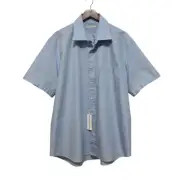 Alexander McQueen Vesuvio Short Sleeve Button Up Shirt Men Light Blue 46 18.5