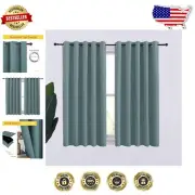 Stylish Thermal Blackout Curtains in Greyish Blue, 70x54 Grommet Panels Set of 2