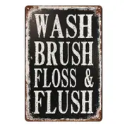2x Tin Sign Wash Brush Floss Flush Restroom 20x30cm Metal Rustic Look Vintage