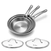 Tri-Ply Stainless Steel Frying Pans Set with Lid,PFOA&PTFE Free Skillets,Chef...