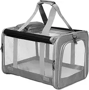 PaWz Pet Carrier Bag Large Cat Carrier Dog Carrier, Collapsible Soft Dog Crate, Portable Dog Crate for Large Cats Dogs Puppies Up to 12.5kg, Waterproof Dog Travel Backpack for Indoor Outdoor Use, Grey