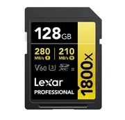Lexar Professional 1800x 128G SDXC UHS-II Card GOLD Series 128GB C10, UHS-II(U3), V60, 1800x, up to 280MB/s read, 210MB/s write