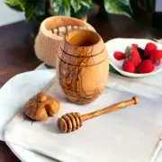 Handcrafted Olive Wood Honey Jar with Dipper Spoon - Eco-Friendly Kitchen Essent