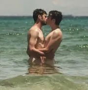 [B423] Handsome Male Cute Model Showing Off Body And Muscles On Beach Water