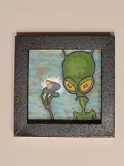 Alien Holding A Real Opalite Rock Original Ink Drawing