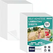 64 Sheets Self Seal Laminating Pouches 4x6, Self Adhesive Laminating Sheets, Clear Laminate Sheets for Stickers, Clear Adhesive Sheets