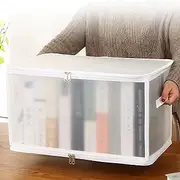 (3 pack) RUNGOS Collapsible Storage Bins with Lids Zipper [Healthy & Odorless Plastic] [with Sturdy Handles] Light Foldable Cube Moisture-Proof Box Organizer for Clothes Coats Blankets Translucent 47L