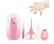 Baby Nail Care Kit With Nail Clipper Scissors Nail Filer Tweezers Pink