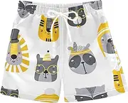 [GAIGEO] White Farm Animals Cute Landscape Boys Swim Trunks Swim Trunk, Polyester Comfort for Water Fun, S