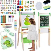 SWINSKUAD 2-in-1 Double Sided Kid's Easel, Height-Adjustable Art Easel for Boys and Girls Ages 3-10, Including 100+ Accessories with Magnetic Chalkboard & Painting Board, Toddler Gifts (Light Green)