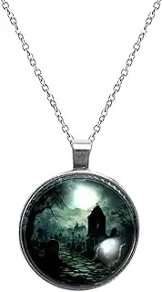 [Diusye] Necklaces for Women, Creepy Graveyard Print Stainless Steel Pendant Necklace Jewelry Birthday Anniversary Wife Girls Friends Gift