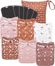babygoal Reusable Cloth Diapers, 6 Pack Washable Baby Pocket Diapers with 6pcs Charcoal Rayon from Bamboo Inserts and Wet Bag,6CHGL01-B